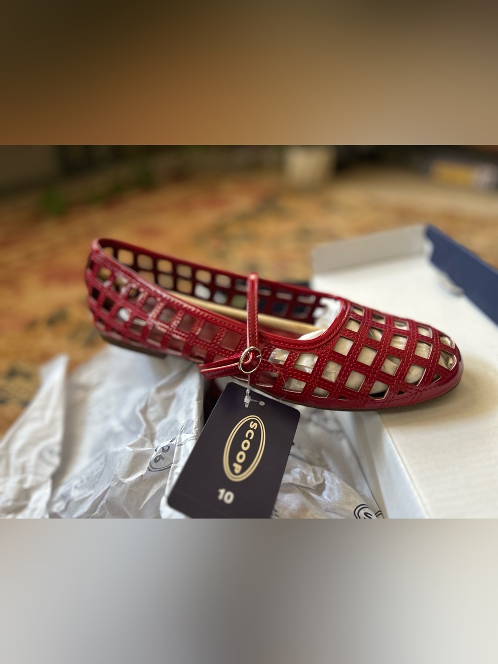 Scoop Red Cutout Mary Jane Flats with Buckle Strap
